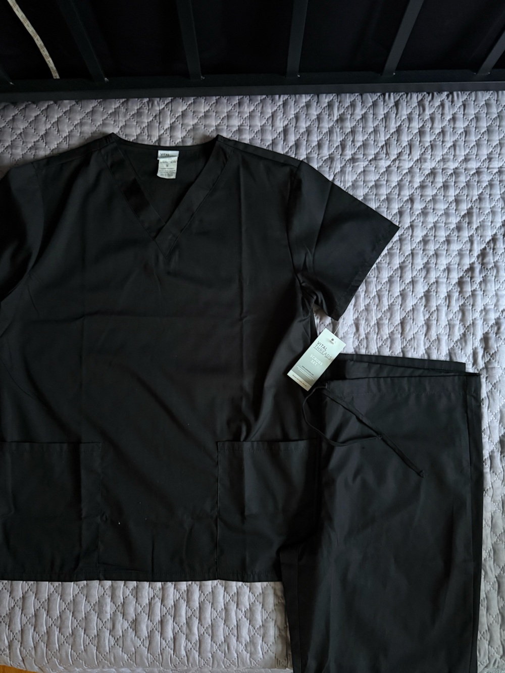 Vital Threads Woman Black V-Neck Medical Scrub Top and Pants Set - Classic Black